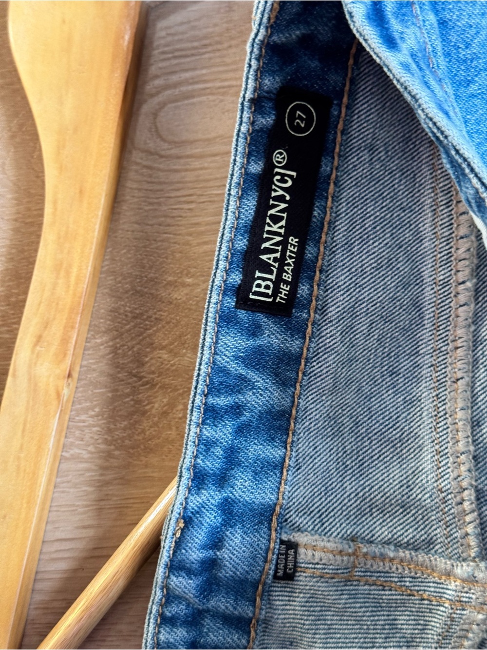 Blank NYC Two-Tone Blue Denim and Faux Leather Wide Leg Jeans | Size 27 - Picture 9 of 15